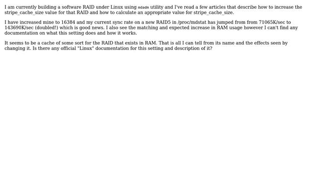 DevOps & SysAdmins: Linux; What is stripe_cache_size and what does it do?