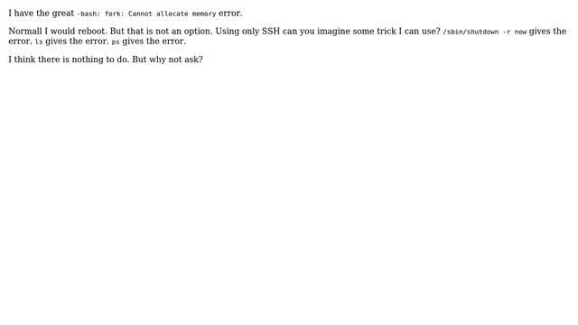 -bash: fork: Cannot allocate memory on remote server