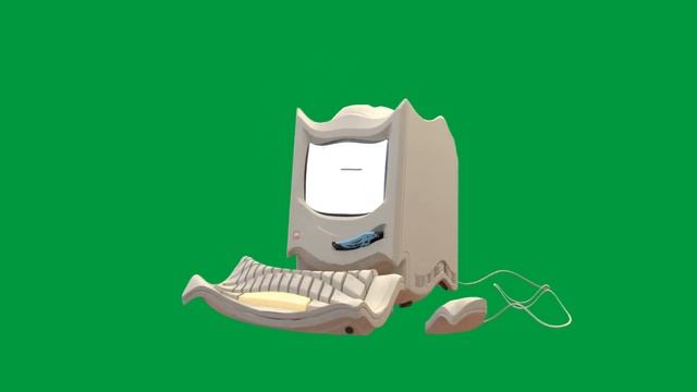 Apple Macintosh 1984 Desktop Computer Spinning & Oscillating in Front of a Green Screen