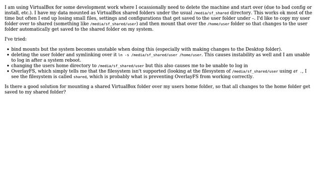 Mounting Shared VirtualBox Folder Over User Directory