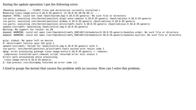Ubuntu: Problem with linux kernel configuration during update operation