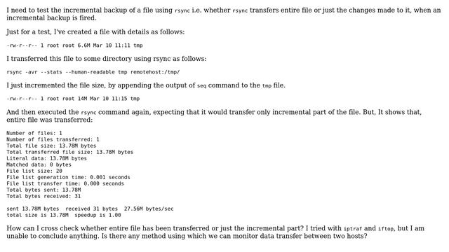 Unix & Linux: Rsync: Verify size of incremental backup of a file (2 Solutions!!)