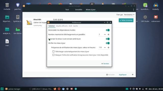 Manjaro 18.08 XFCE Linux VS BleachBit Update (pamac manager)