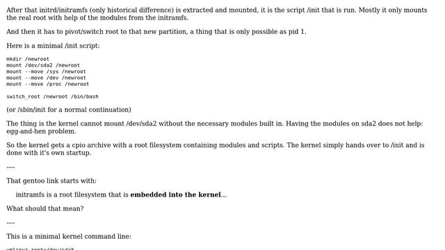 How does initramfs mount root filesystem?
