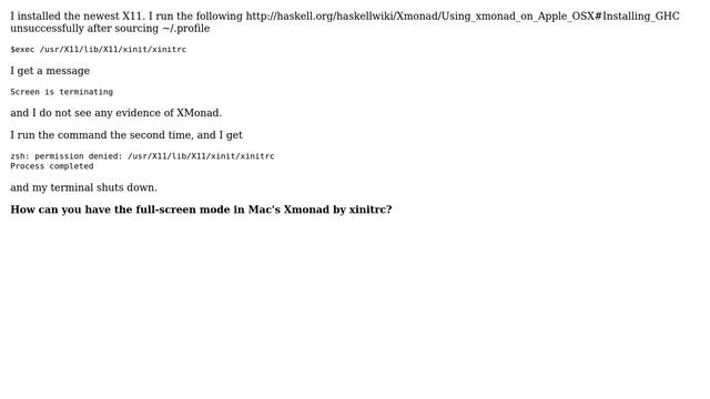 Unable to have full-screen in Mac's Xmonad