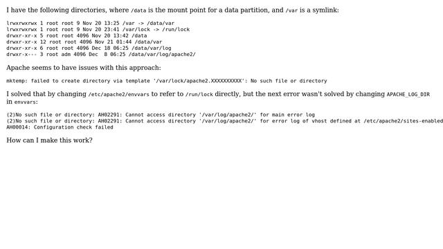 DevOps & SysAdmins: Apache can't find directories in symlinked '/var' (3 Solutions!!)
