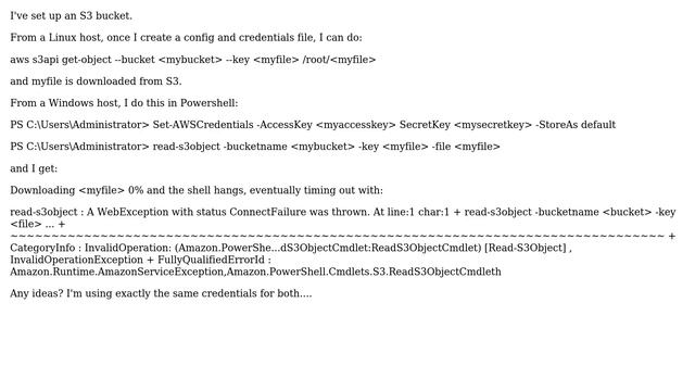 DevOps & SysAdmins: AWS + S3 - Linux downloads, powershell stalls?