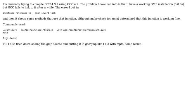 Unix & Linux: GCC "__gmpn_invert_limb" compilation error
