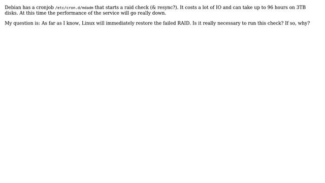 Unix & Linux: Soft raid1 schedule resync