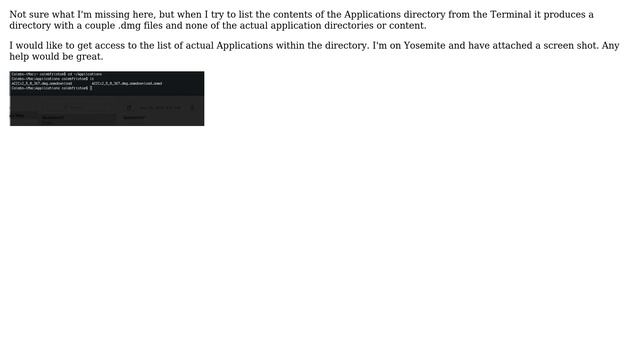 Unix & Linux: Unable to view Applications Directory Content in Terminal
