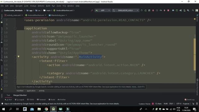 Android Studio - Atividades - AndroidManifest - Aula 03