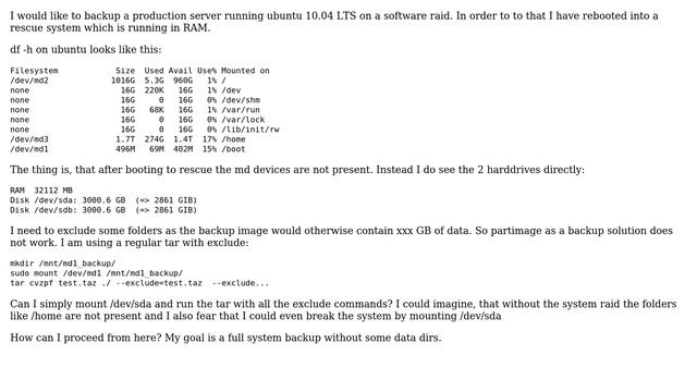 How to backup a linux server running a software raid? (2 Solutions!!)