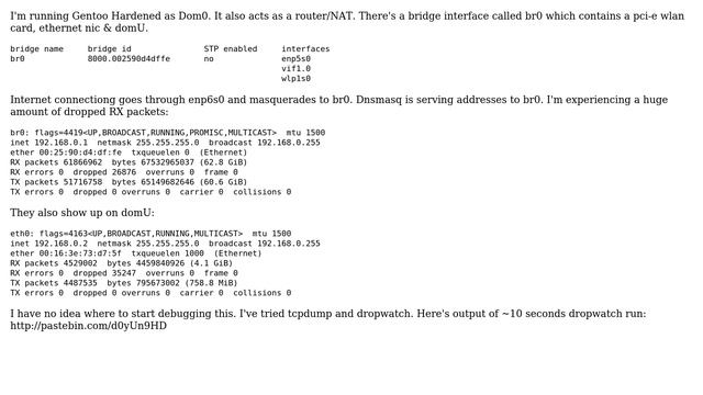 Xen dom0 bridge interface drops a lot of RX packets?