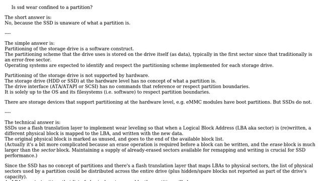 Unix & Linux: Is ssd wear confined to a partition?