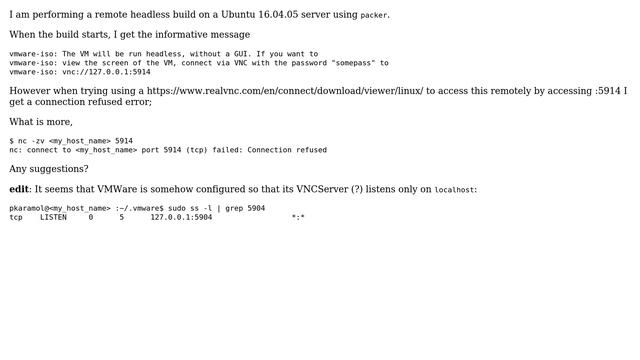 Unix & Linux: Expose VNC port when building via VMWare Workstation