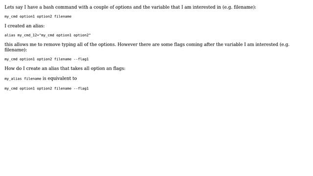 How to create alias that takes a positional argument in Linux bash?
