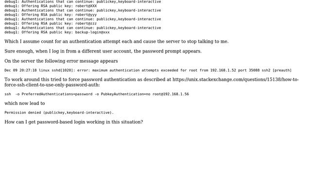 ssh login with password impossible - no prompt offered- Too many authentication failures