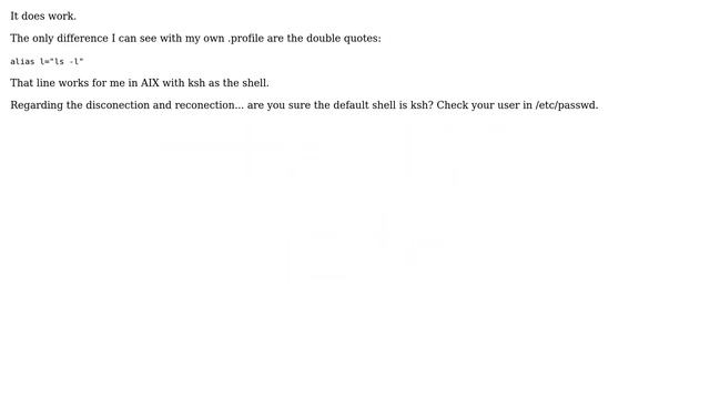 Unix & Linux: Why doesn't alias work in AIX (Korn shell, .profile)? (4 Solutions!!)