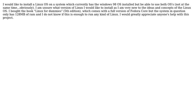 Unix & Linux: Installing linux onto a windows 98 system
