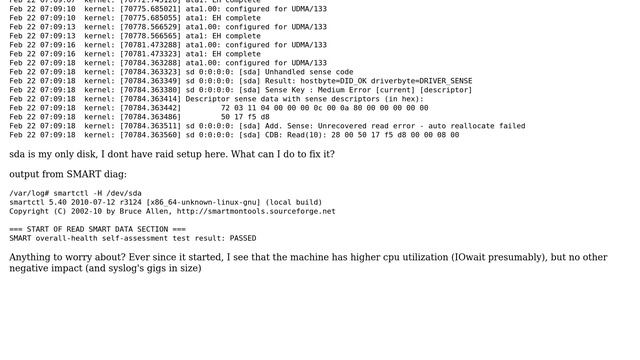 possible disk problems - nothing in SMART