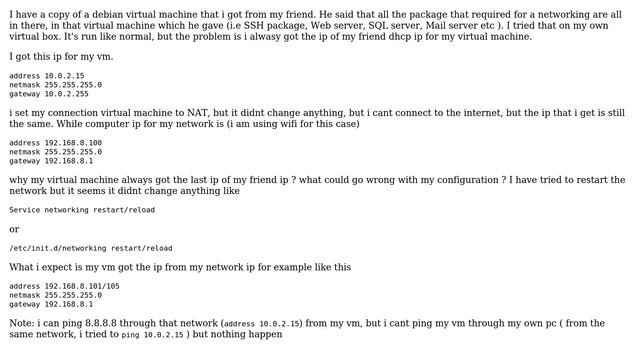 Can't get dhcp ip in my virtual machine on Virtual box
