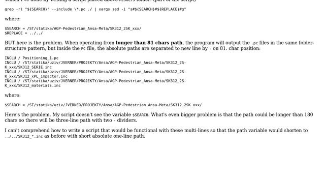 Unix & Linux: How to rewrite multiline path into one-line relative path?