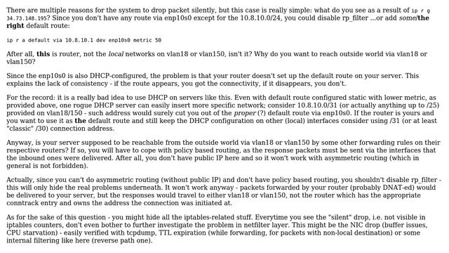 Packets dropped somewhere between network interface and iptables when forwarded from router