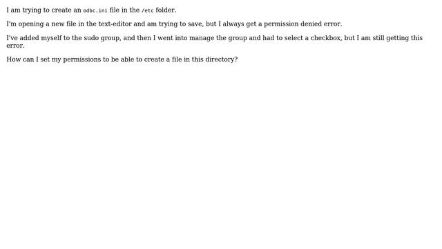 Can't save file in Ubuntu, user in sudo group