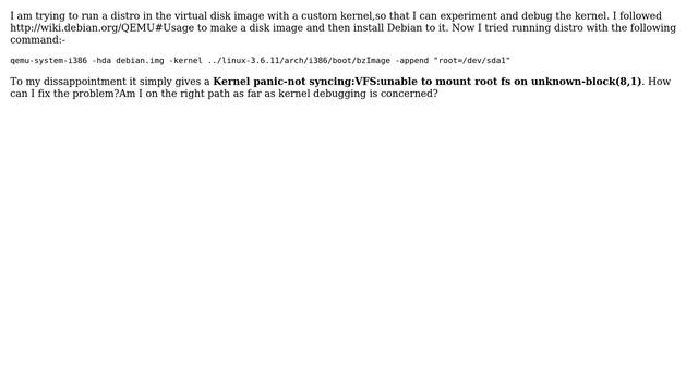 Unix & Linux: Kernel and QEMU : Unable to mount root fs error