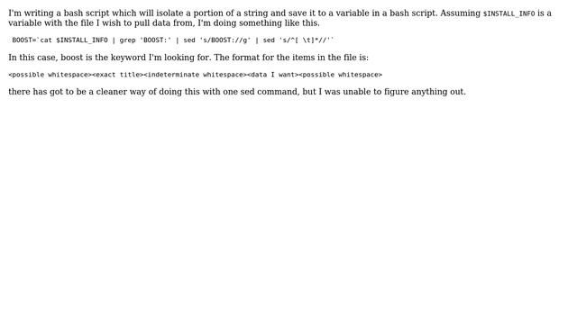 Simplifying a sed expression to save a portion of a line from a file into a variable (bash)