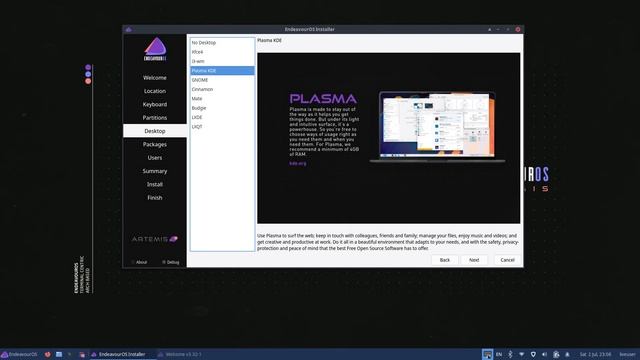Endeavouros artemis installation screenshot