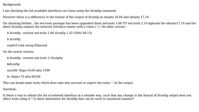 Unix & Linux: To overcome differences in format of ifconfig Ubuntu16.04 and Ubuntu17.01