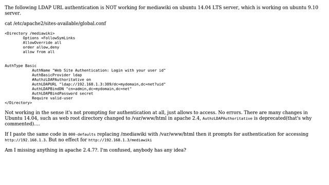 Ubuntu: Apache(2.4.7) LDAP URL authentication on ubuntu 14.04