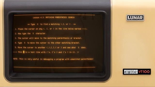 VIM Tutor LESSON 4: Navigation, File Status, Search, Replace, Matching Parenthesis