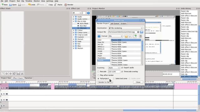 kdenlive NLE for video on linux output options