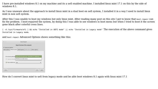 Unix & Linux: Preinstalled windows 8.1 not booting after installing Linux mint 17.1
