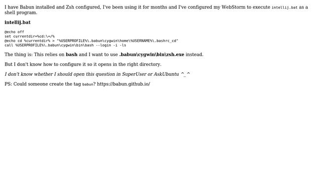 Babun - Open zsh on current directory for Intellij products