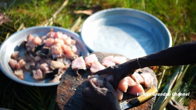 MONSTER BLACK GOAT RECIPE Village Style Cucumber Harvest, Giant Sheela Fish Fry Grandpa