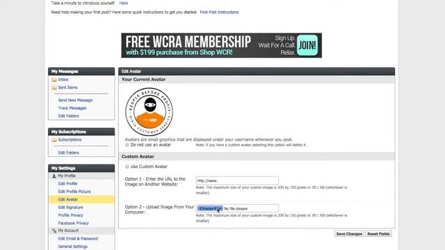 How to set up an avatar on the WCR forum