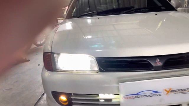 Custom Mini Projie di Mobil Mitsubishi Lancer GTI 1994 - AES Mini Projector Triple Lens Semi Laser