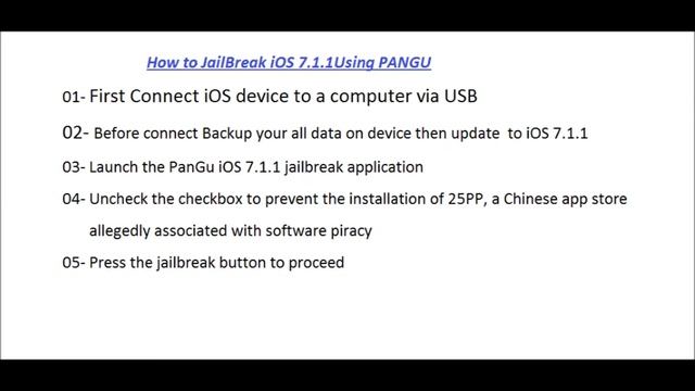 How To Jailbreak iOS 7.1 - 7.1.x Untethered With Pangu step by step