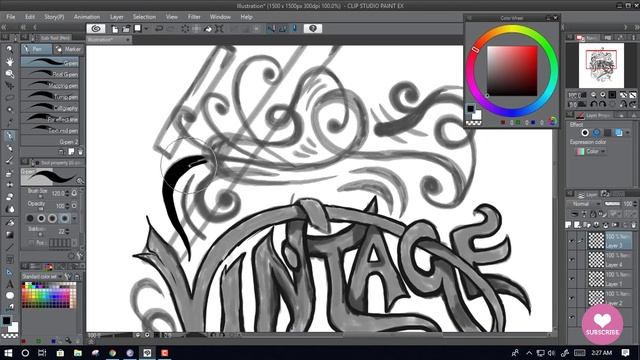 Vintage T shirt design with Manga studio. T shirt design process with clip studio paint speed art😍