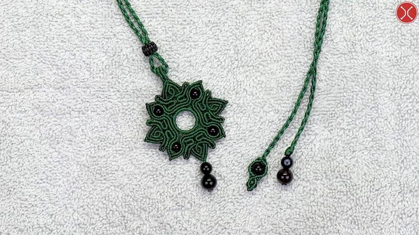 Macrame tutorial ｜ How to make floral boho macrame necklace with beads ｜ Waxed thread necklace