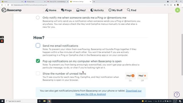 Basecamp setting notifications
