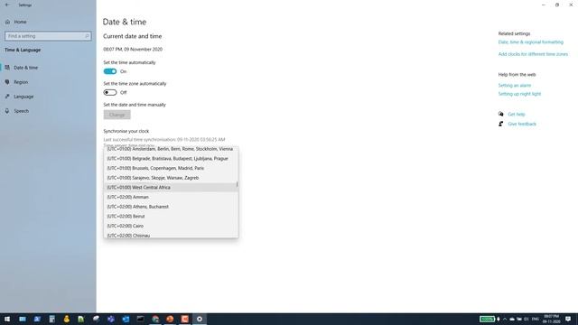 Change time zone in windows 10.