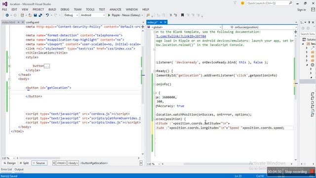 Geolocation plugin in apache cordova