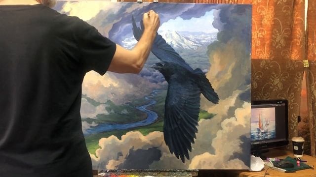 Painting oil on canvas "Mountain Raven", Artist Alik Oleynik