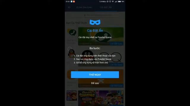 [Android] Parallel Space - Ứng dụng Đăng nhập hai tài khoản Facebook, Zalo... cùng lúc
