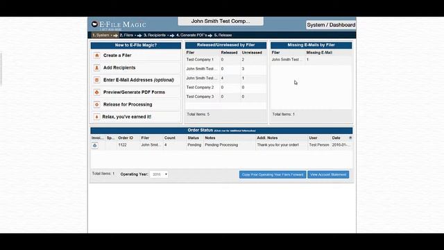 Dashboard - E-File Magic