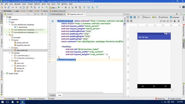 Android Application Development Tutorial for Beginners - #42 | 2017 | Tab Activity with Fragment #1